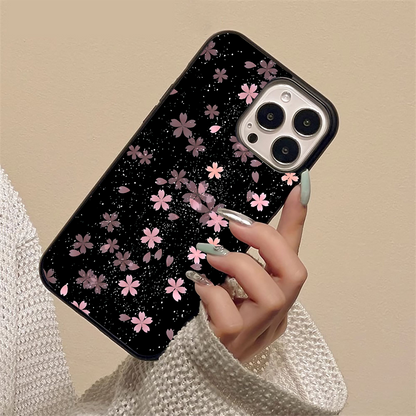 Pink Flower Black Background Glass Case