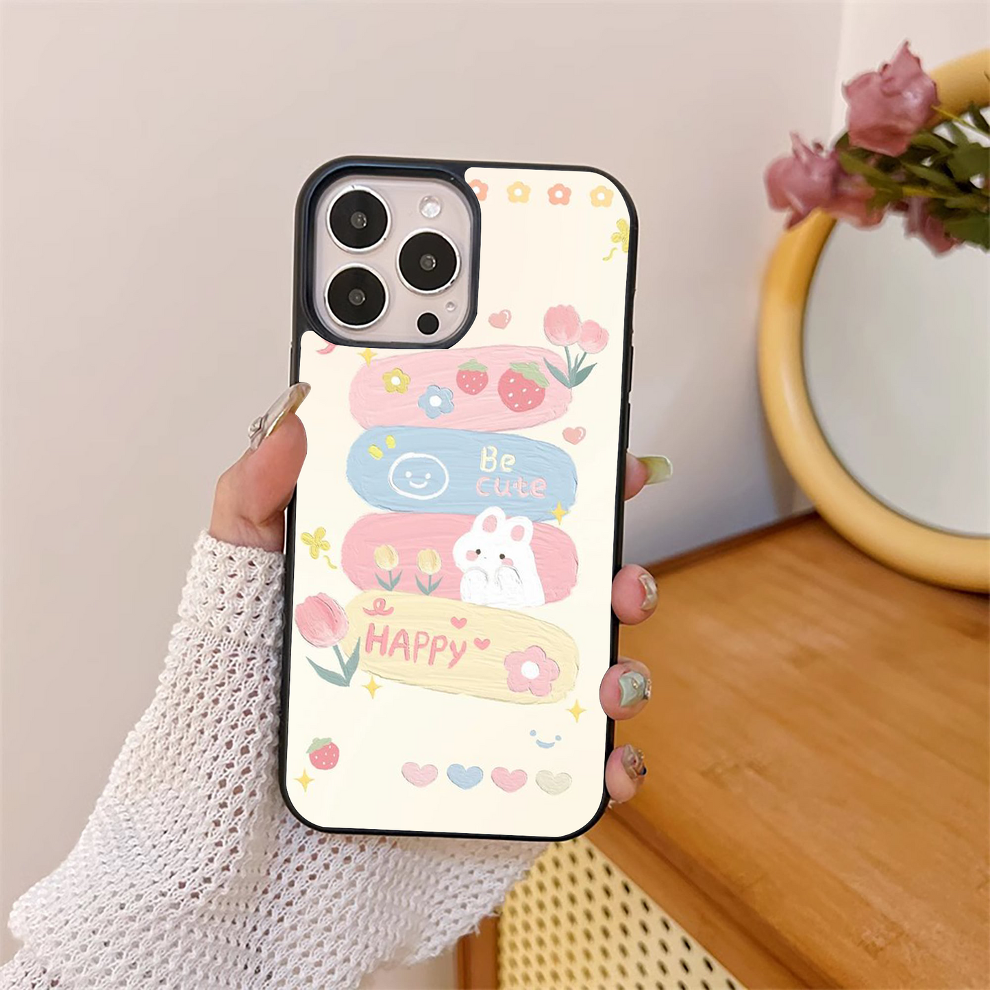 Happy Cute Bunny  Glass Case