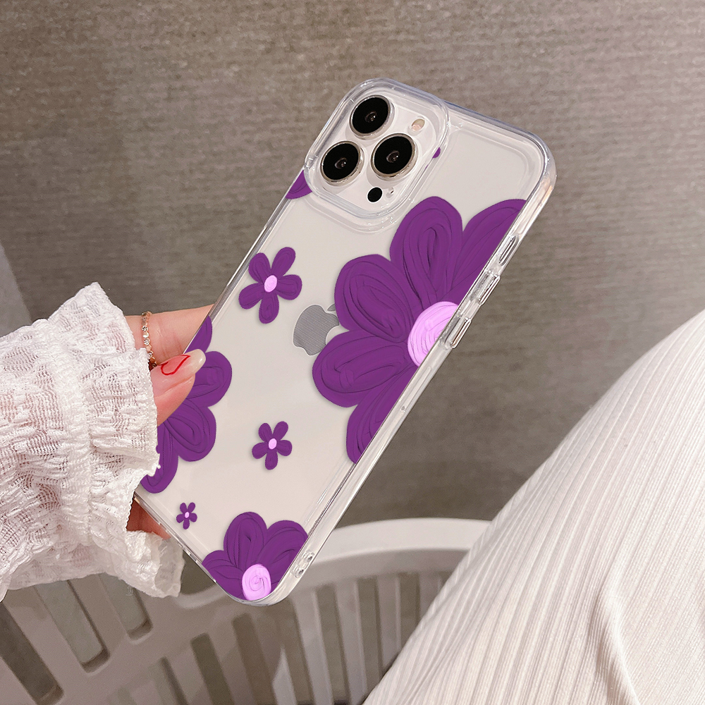 Dark Purple Pastel Flower Clear Silicon Case Cover