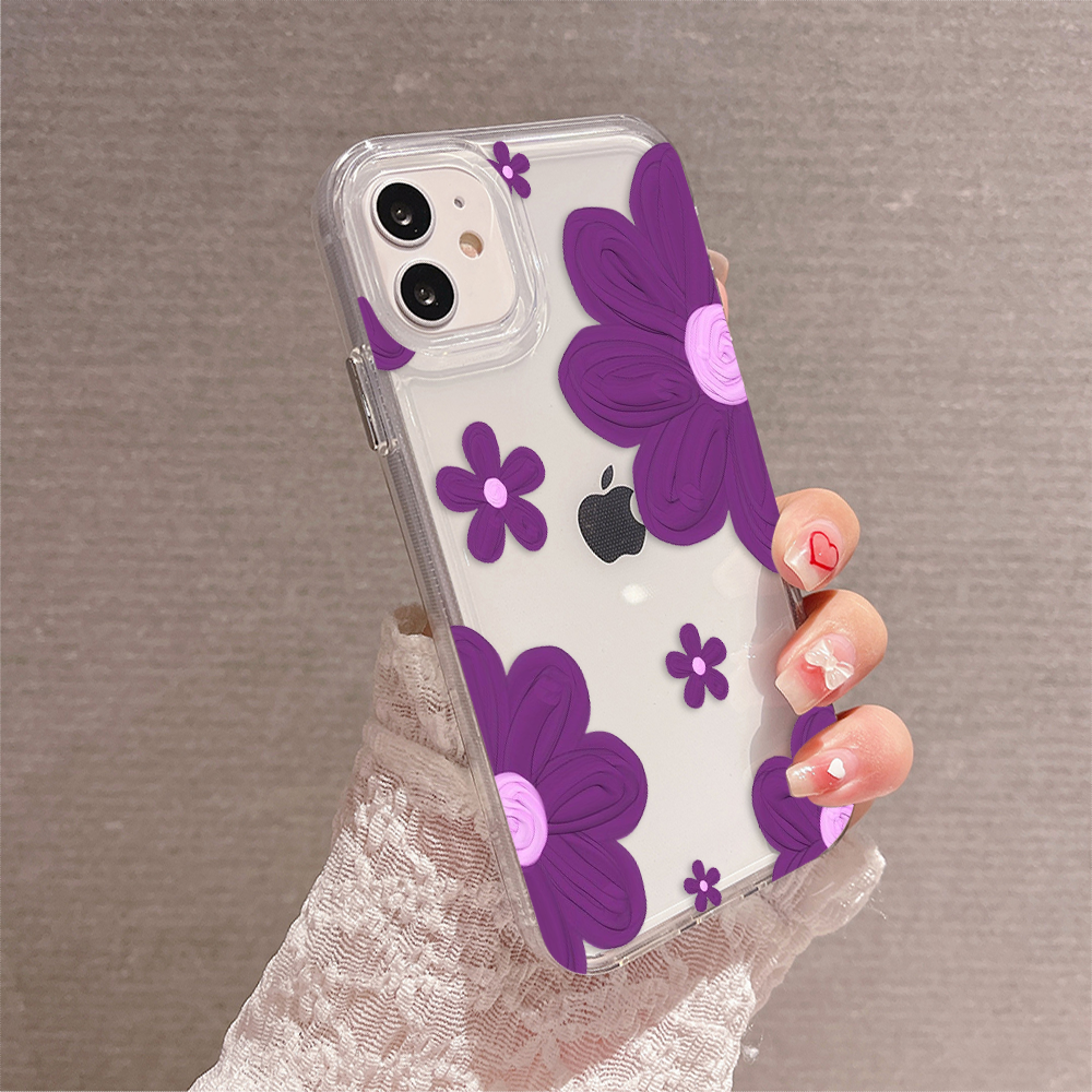 Dark Purple Pastel Flower Clear Silicon Case Cover