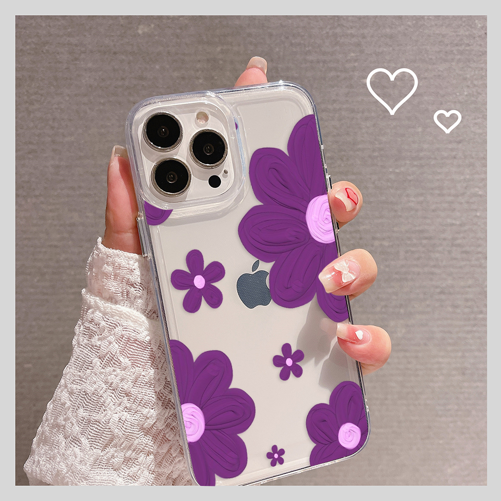 Dark Purple Pastel Flower Clear Silicon Case Cover