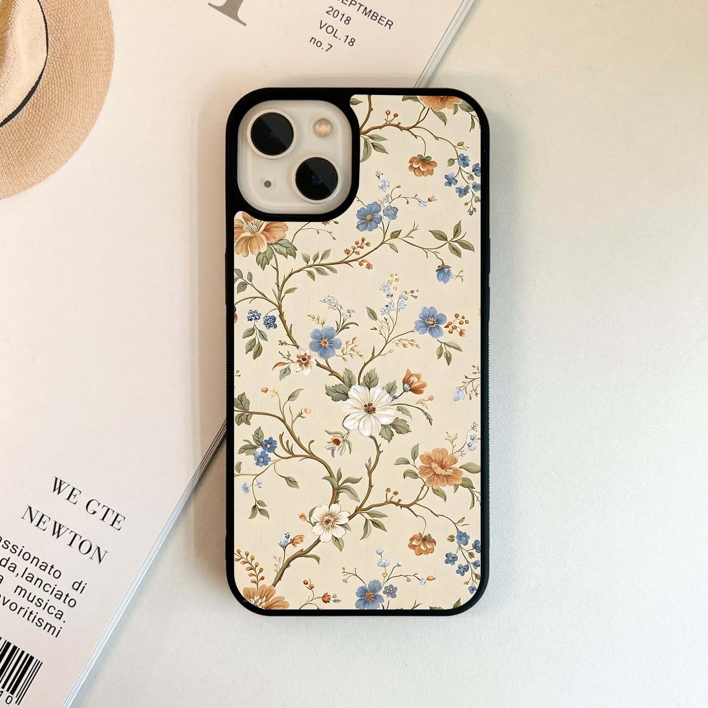 Beige Vintage Flower Glass Case