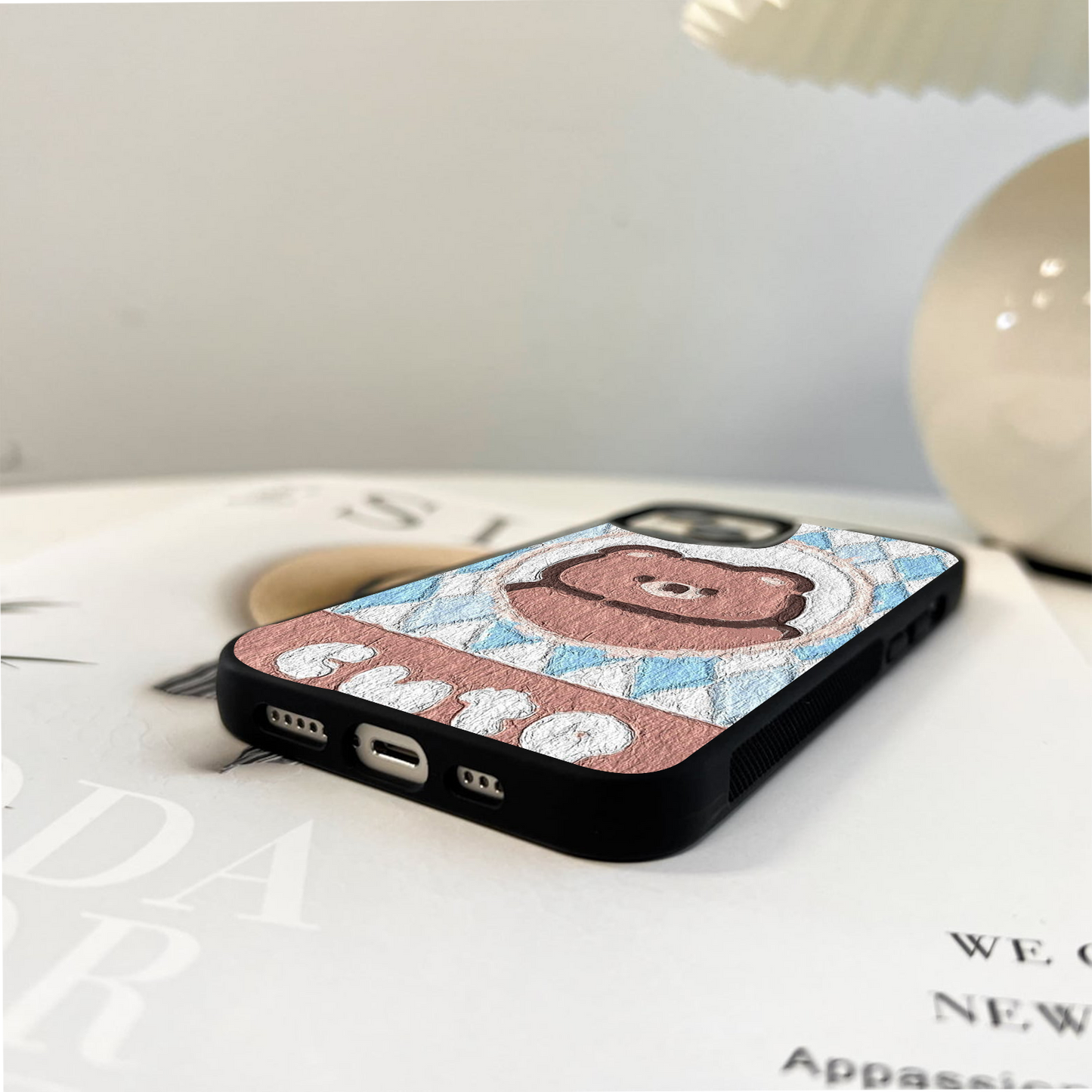 Harlequin Bear Charm Glass Case