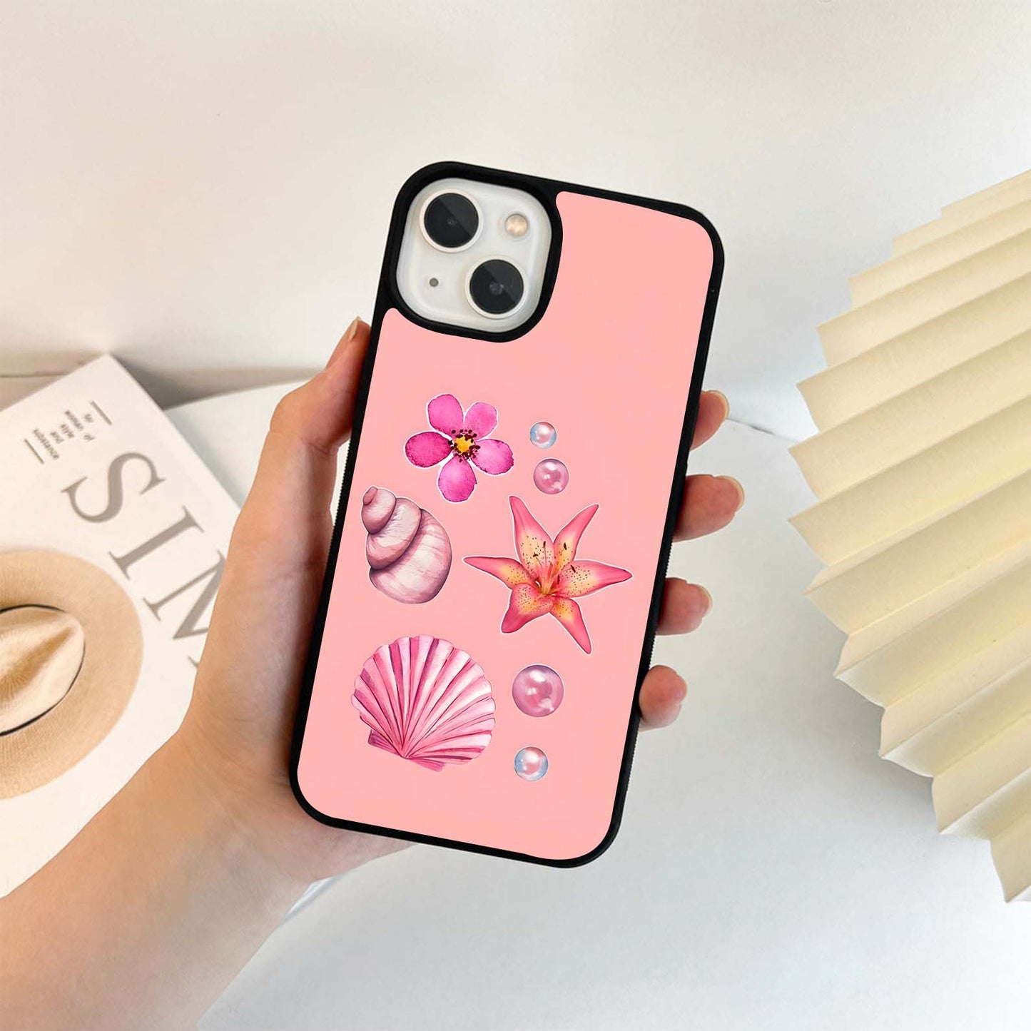 Seashell & Flower Blush Glass Case