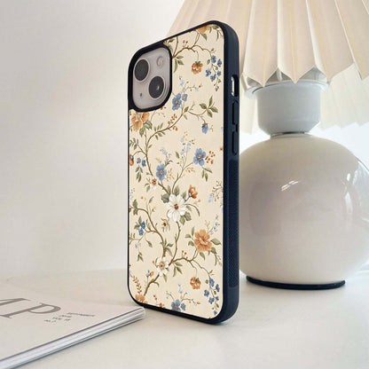 Beige Vintage Flower Glass Case