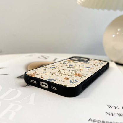 Beige Vintage Flower Glass Case