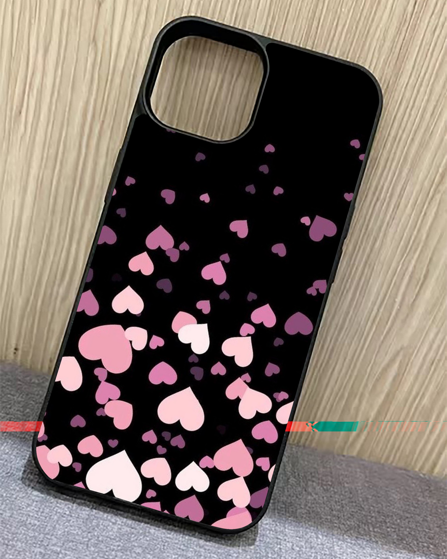 Glossy Pink Heart Pattern Glass Case