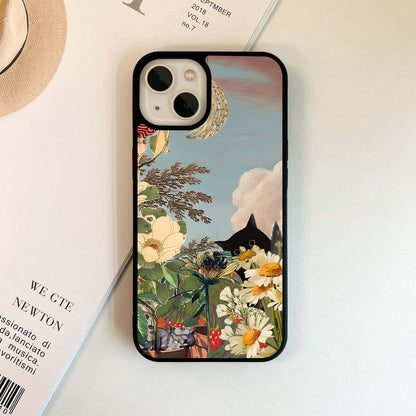 Hidden Cat with florals Glass Case