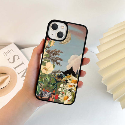 Hidden Cat with florals Glass Case