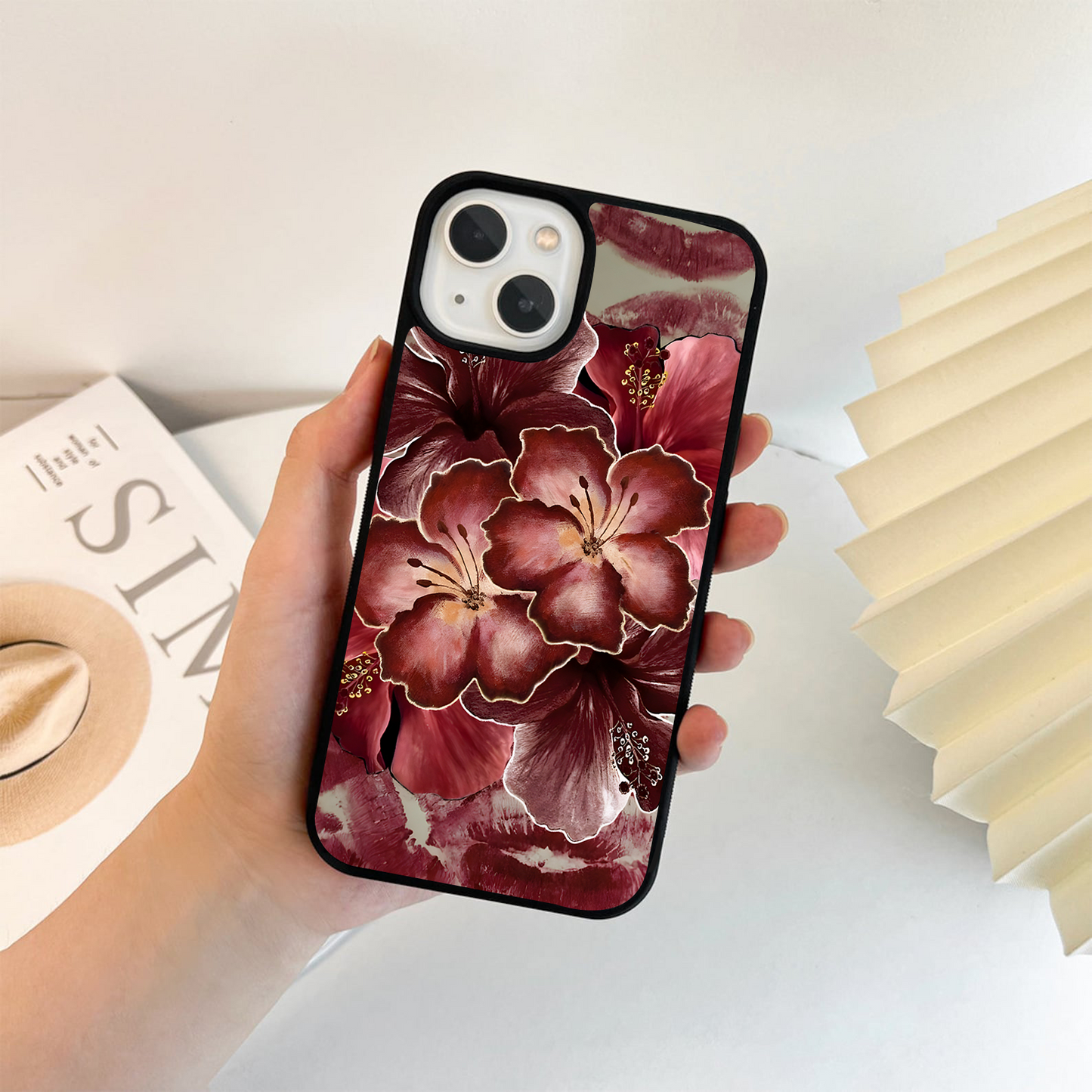 Crimson Kiss Bloom Glass Case