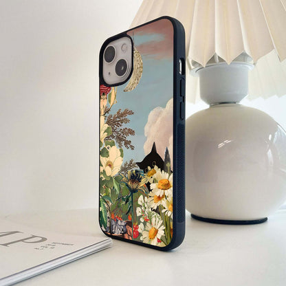 Hidden Cat with florals Glass Case