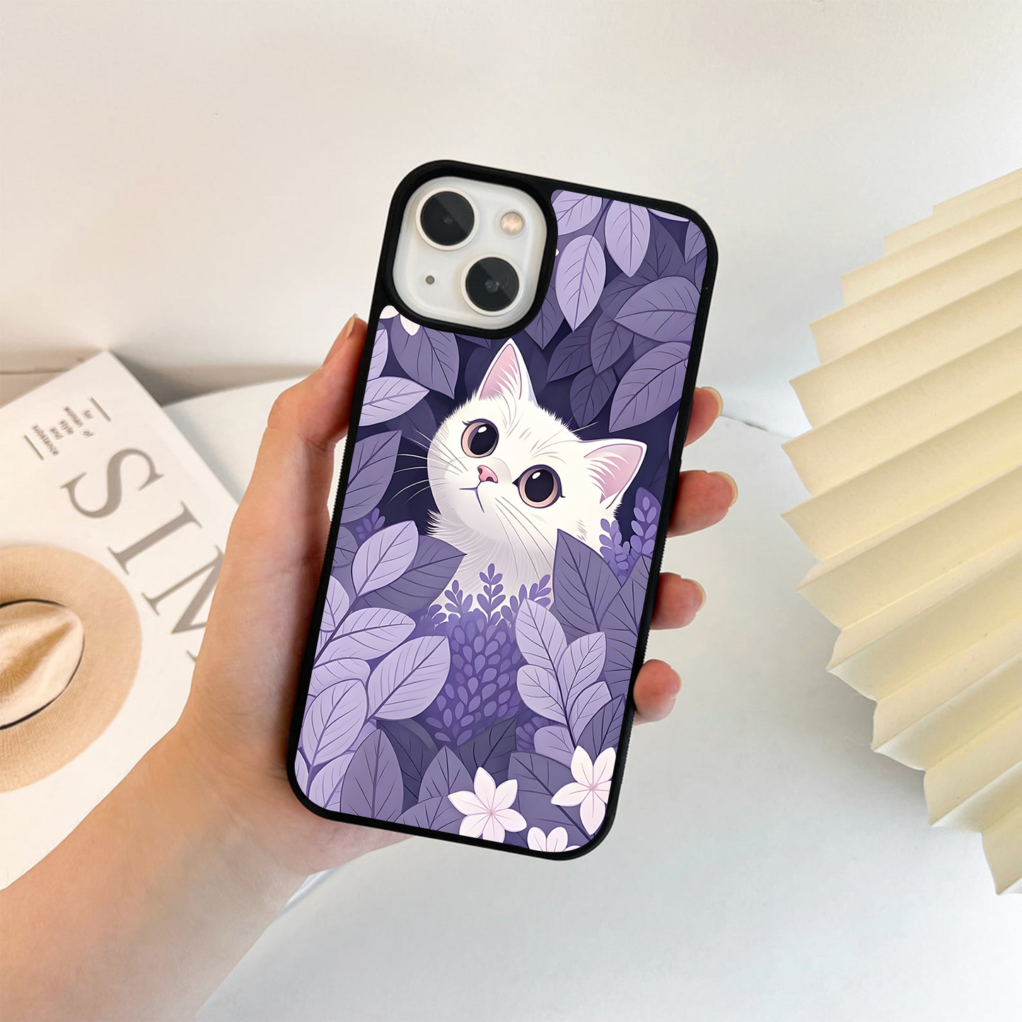 Lilac Hide Peek Cat Glass Case