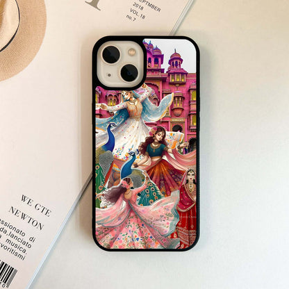 Indian dancers in front Glass Case