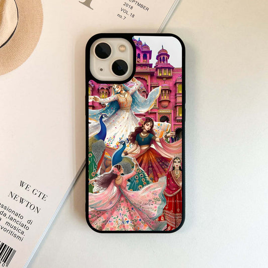 Indian dancers in front Glass Case