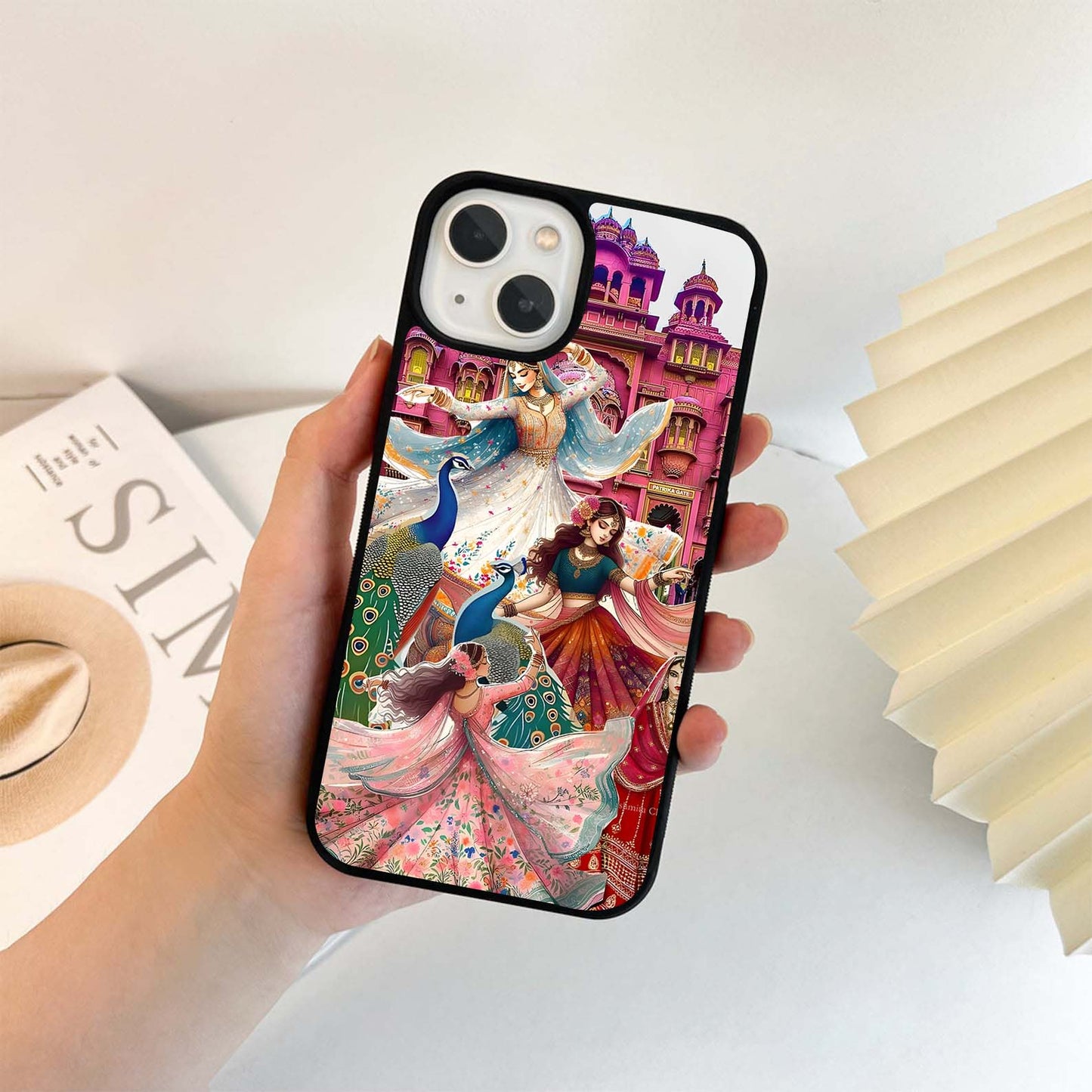 Indian dancers in front Glass Case