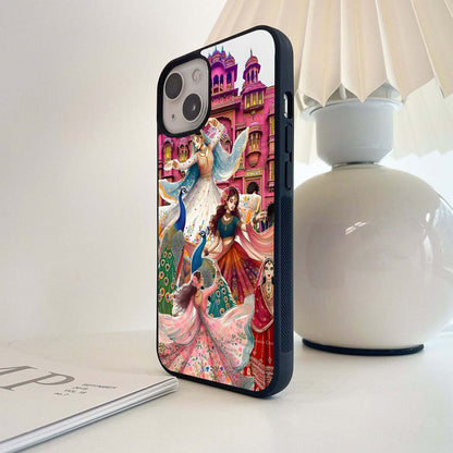 Indian dancers in front Glass Case