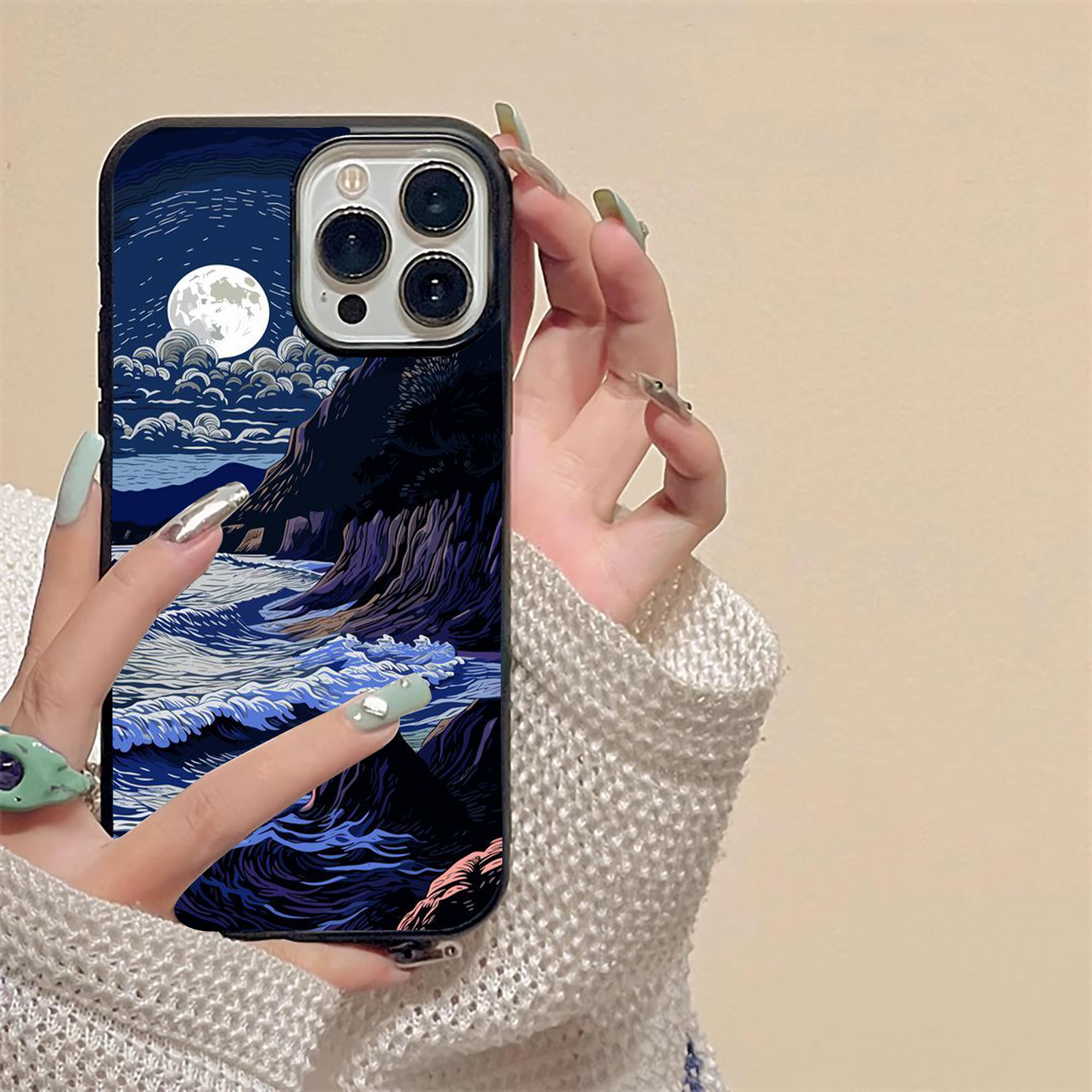 Night Moon Scenery Pattern Glass Case