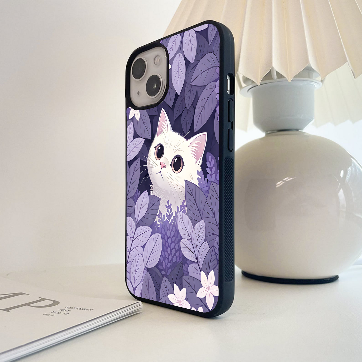 Lilac Hide Peek Cat Glass Case