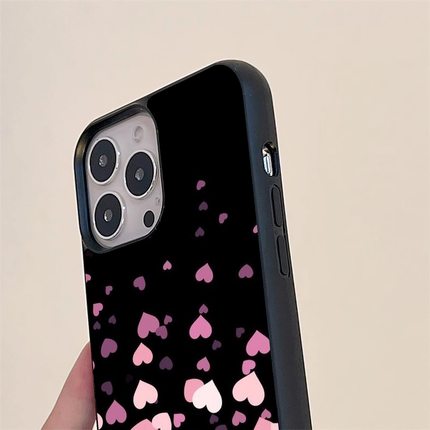 Glossy Pink Heart Pattern Glass Case