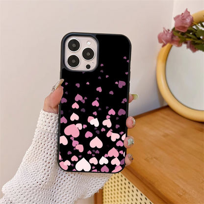 Glossy Pink Heart Pattern Glass Case