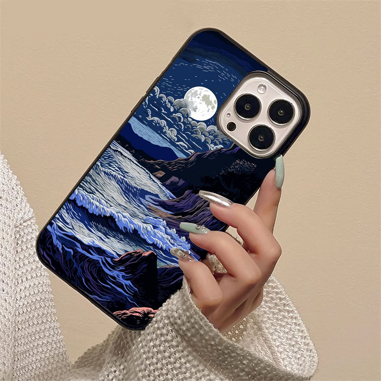 Night Moon Scenery Pattern Glass Case