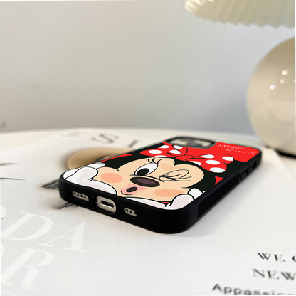 Cute Couple Mickey And MInnie Glass Case ( 2 FREE Keychains )