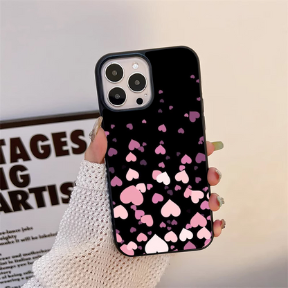 Glossy Pink Heart Pattern Glass Case