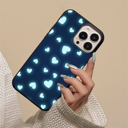 Neon Blue Hearts Pattern Glass Case