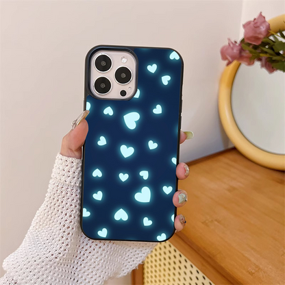 Neon Blue Hearts Pattern Glass Case