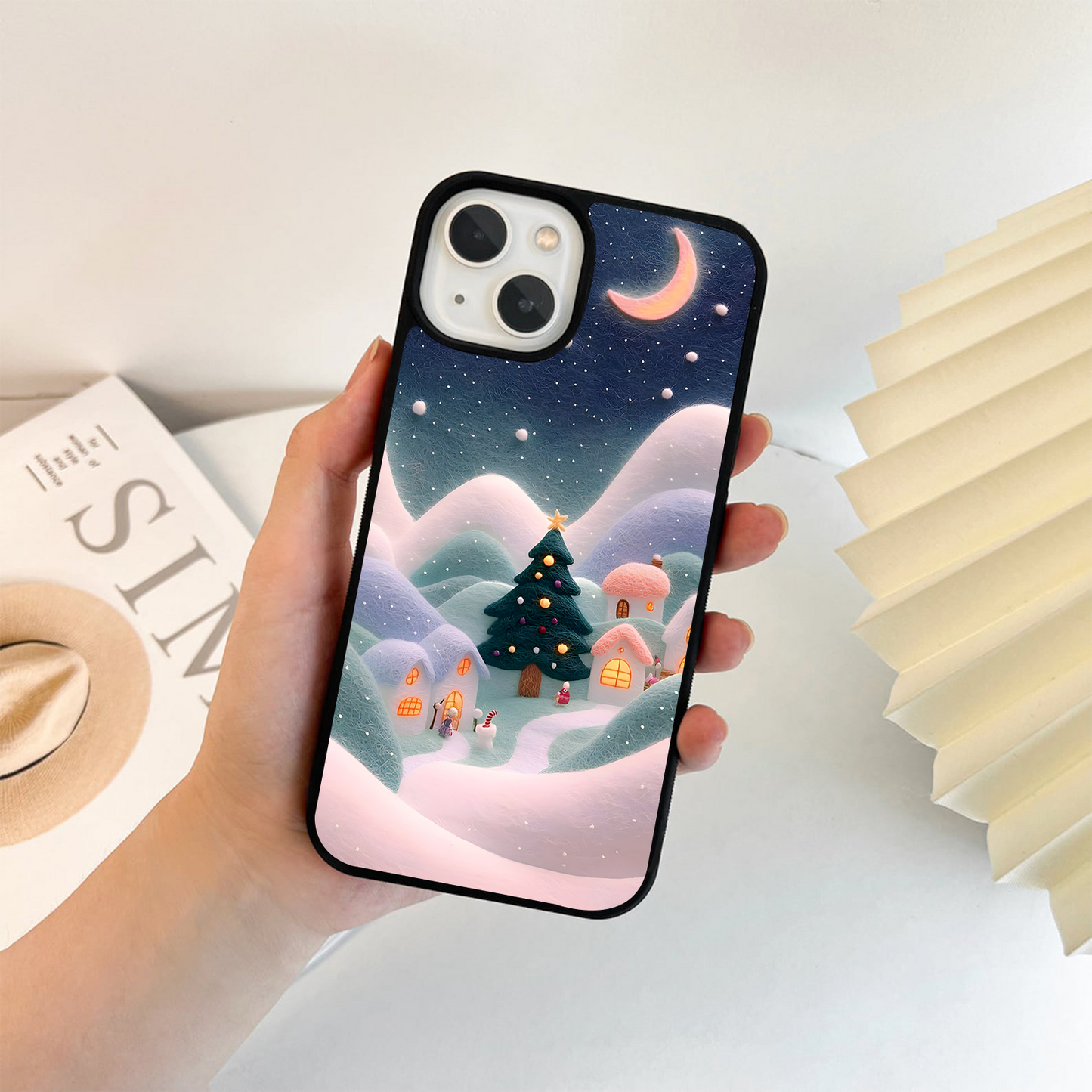 Cute Winter Village Glass Case