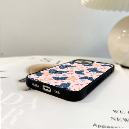 Blue Butterfly Garden Glass Case