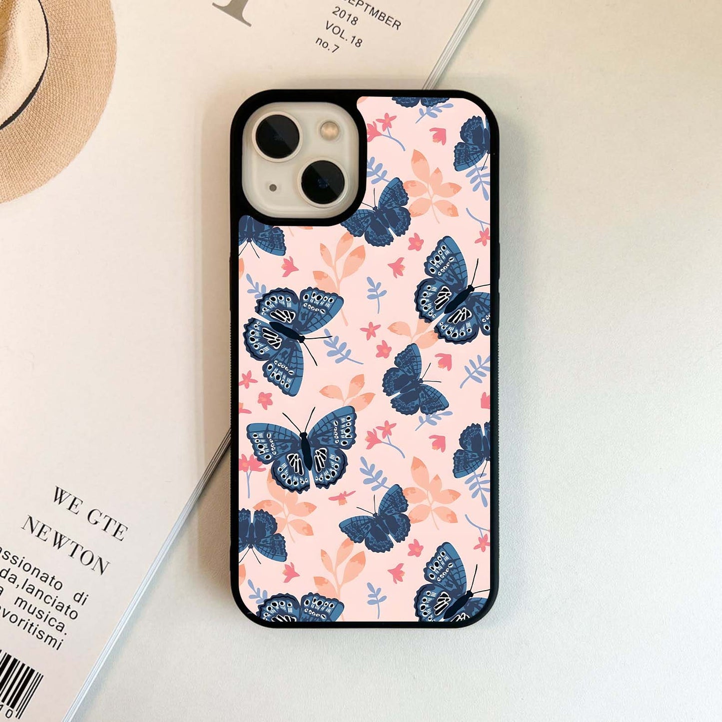 Blue Butterfly Garden Glass Case