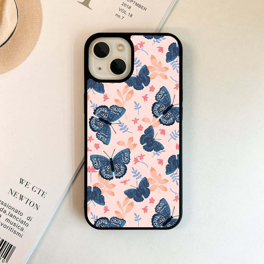 Blue Butterfly Garden Glass Case