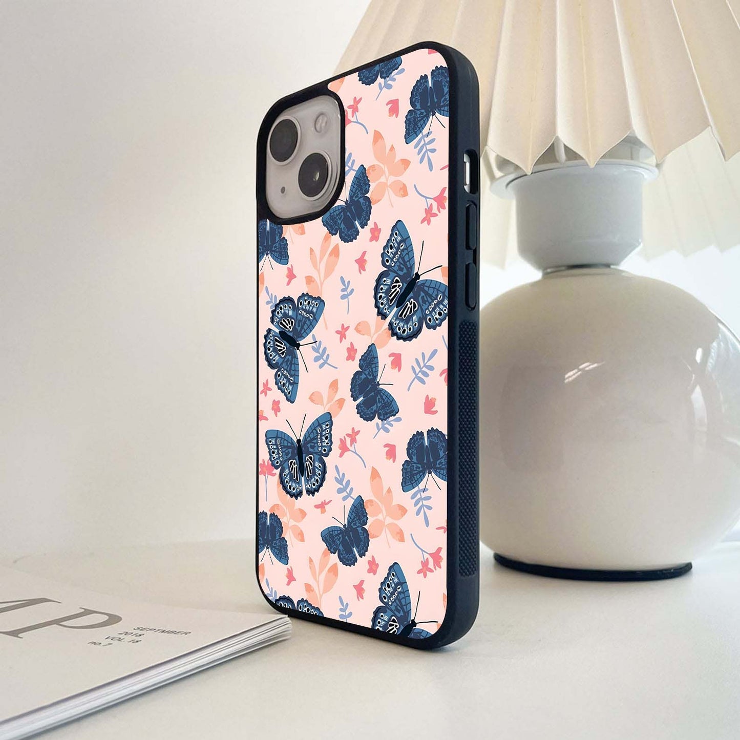 Blue Butterfly Garden Glass Case