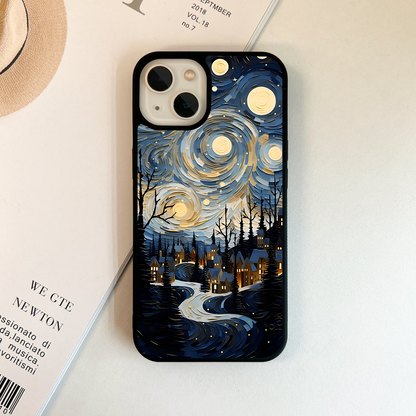 Starry Winter Town Glass Case