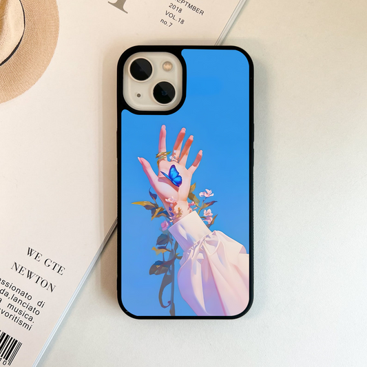 Blue Bloom Rose Glass Case