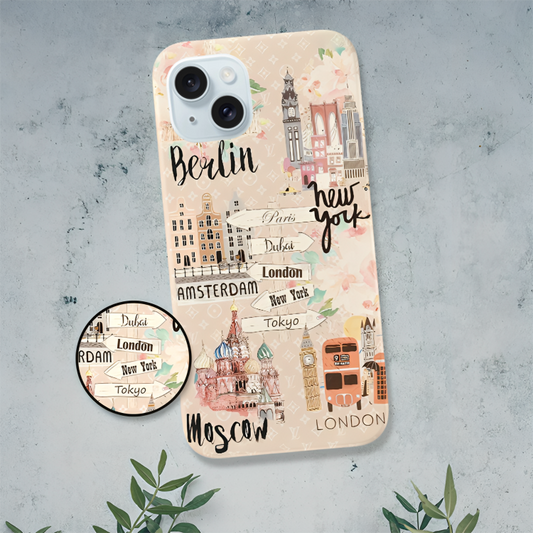 Wanderlust City Map Slim Hard Case Cover Custom Name With Same Design Holder