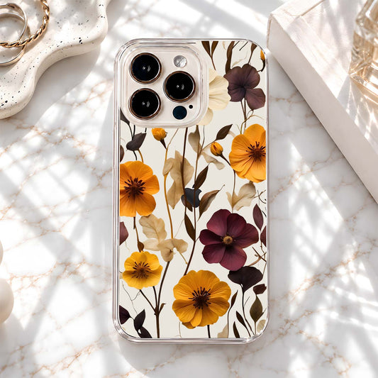 Autumn Pressed Flowers Glass Case