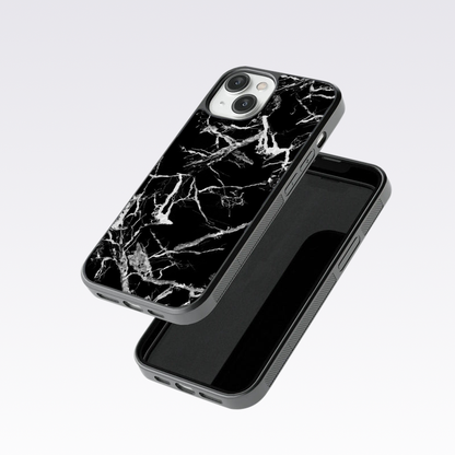 White Strings -Black Marble Pattern Glass Case