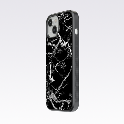 White Strings -Black Marble Pattern Glass Case