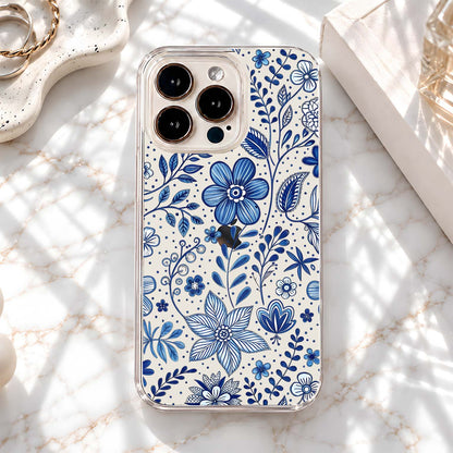 Blue Botanical Flowers Clear Silicon Cover