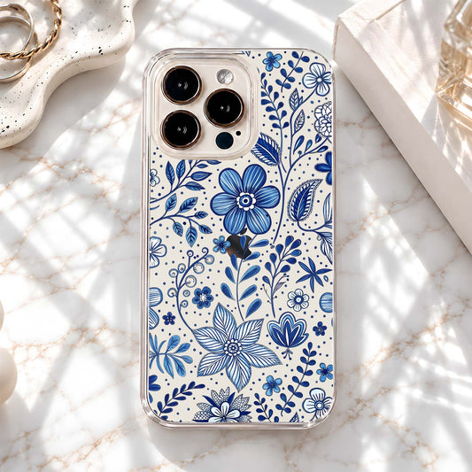 Blue Botanical Flowers Clear Silicon Cover
