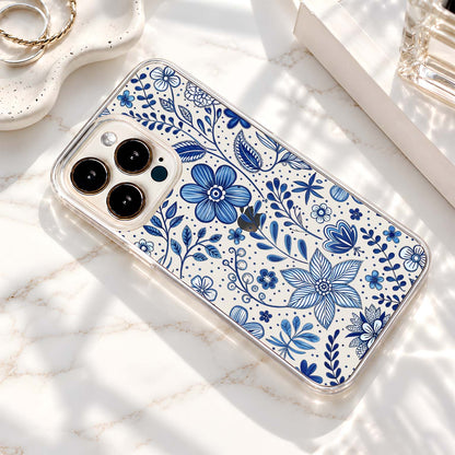 Blue Botanical Flowers Clear Silicon Cover