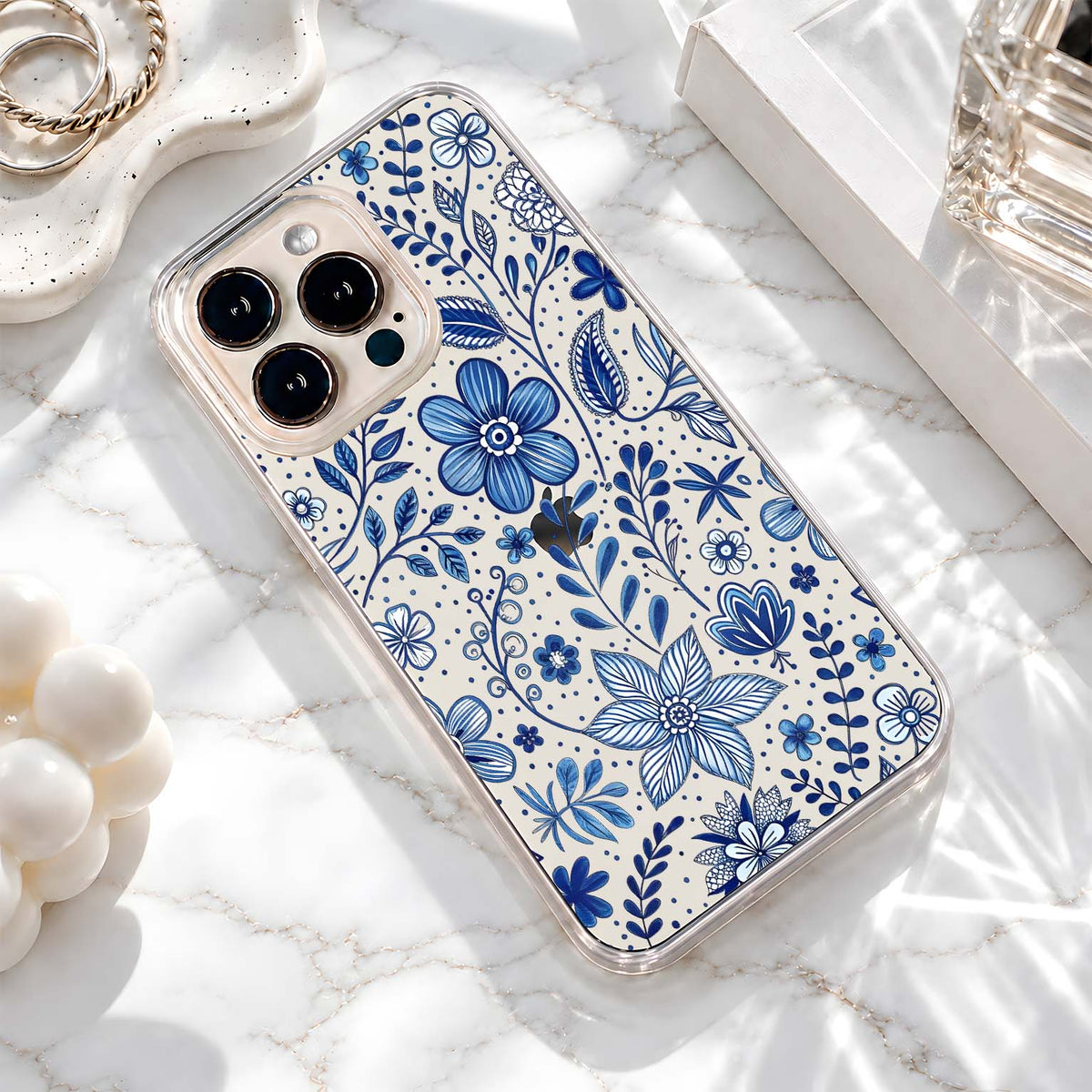 Blue Botanical Flowers Clear Silicon Cover