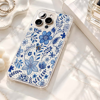 Blue Botanical Flowers Clear Silicon Cover