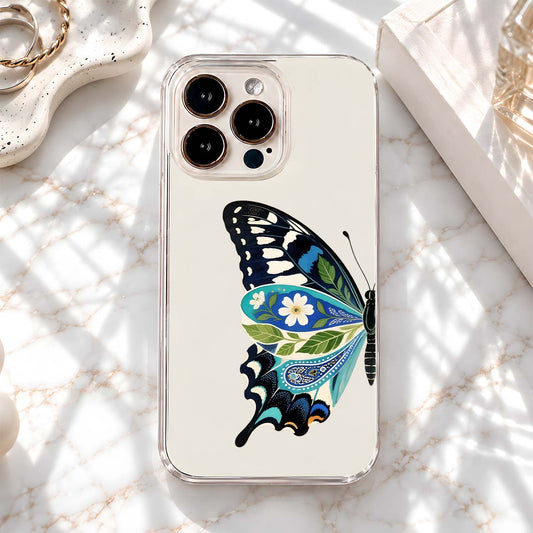 Blue Floral Butterfly Clear Silicon Cover