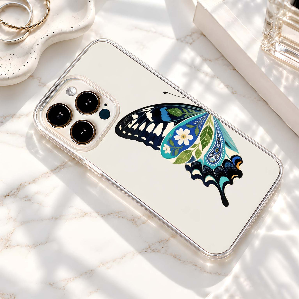Blue Floral Butterfly Clear Silicon Cover