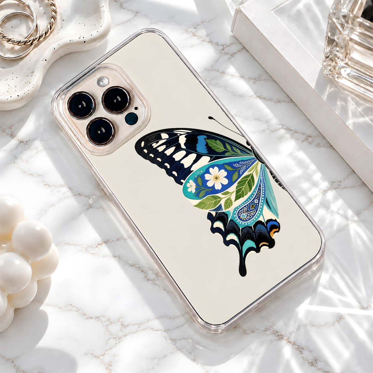 Blue Floral Butterfly Clear Silicon Cover
