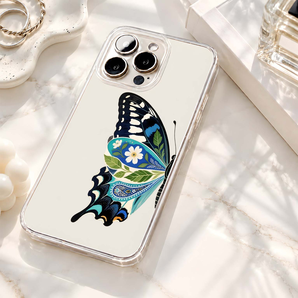 Blue Floral Butterfly Clear Silicon Cover