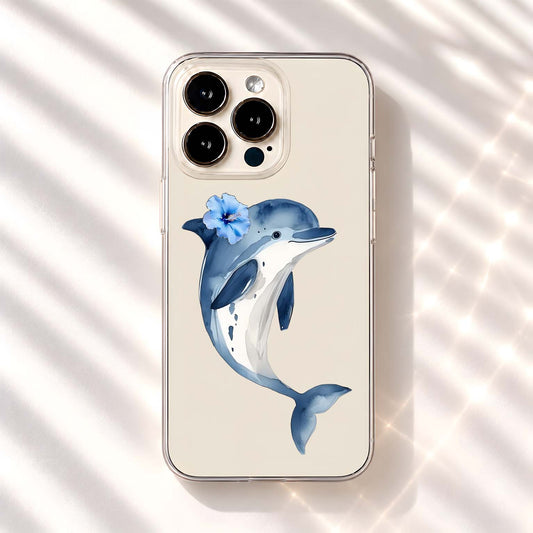 Blue Floral Dolphin Clear Silicon Cover